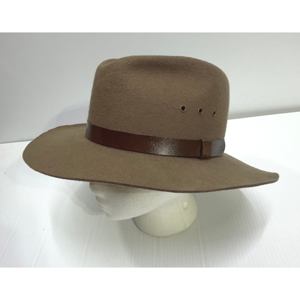 Elite Products Outback Brown 100% Wool Fedora Hat Made in USA Small Wide Brim